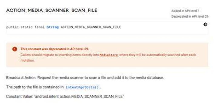 'ACTION_MEDIA_SCANNER_SCAN_FILE:String' is deprecated