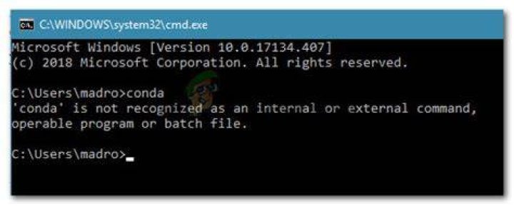 'Conda' is not recognized as internal or external command