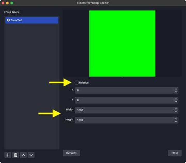 Add Filter > Crop Pad