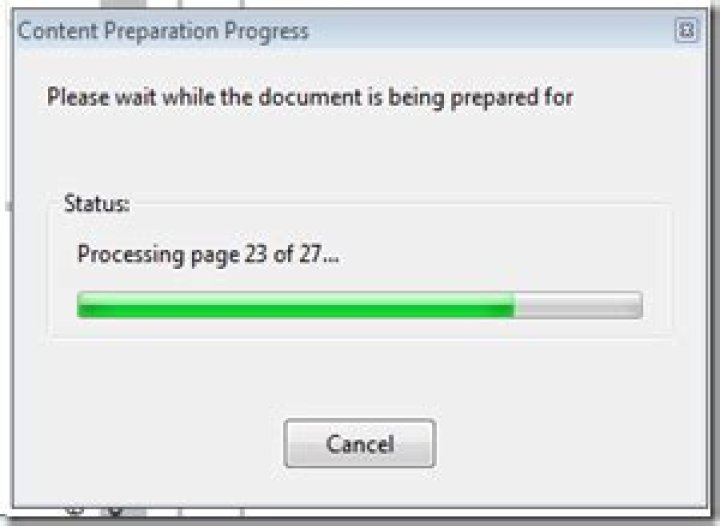 Adobe Reader - Content Preparation progress