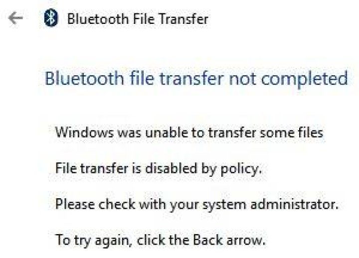 Bluetooth file transfer disabled by policy on Windows 10
