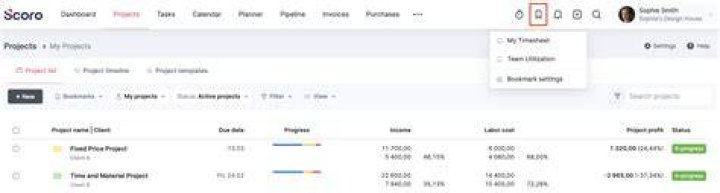 bookmarks dropdown