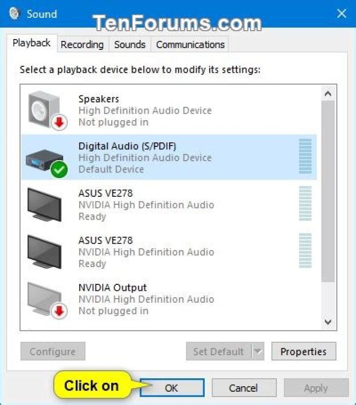 Can't change default playback device on Windows 10