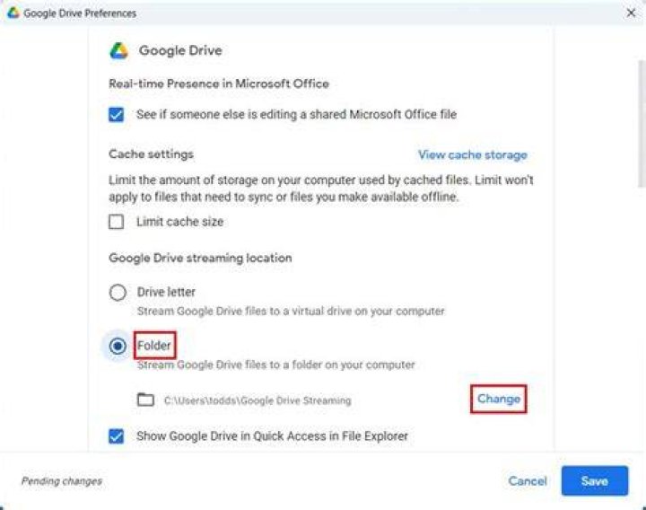Change local Google Drive folder