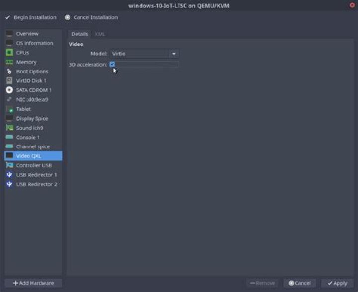 changing from QXL to virtio for 3d acceleration