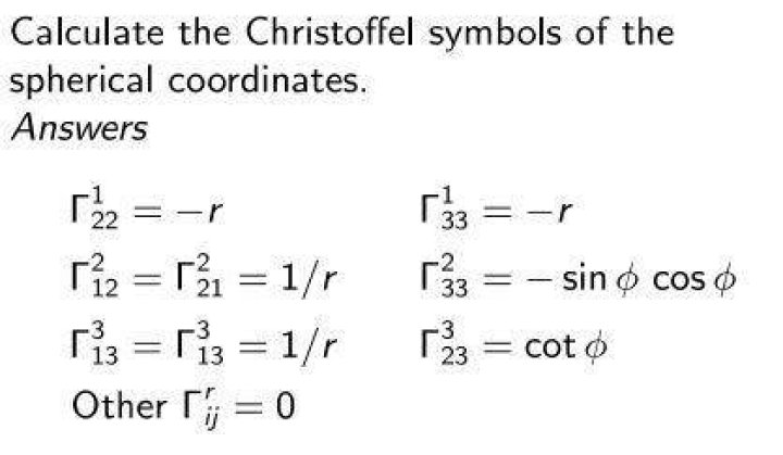 Christoffel Symbols for Spherical Polar Coordinates