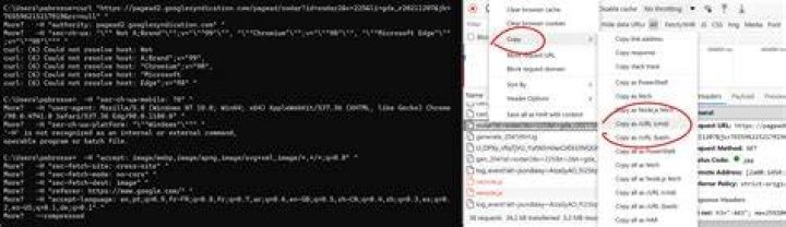 chrome devtools: copy as cURL