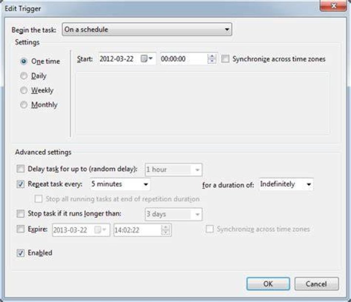 Creating a scheduled task in Windows that will run at intervals indefinitely