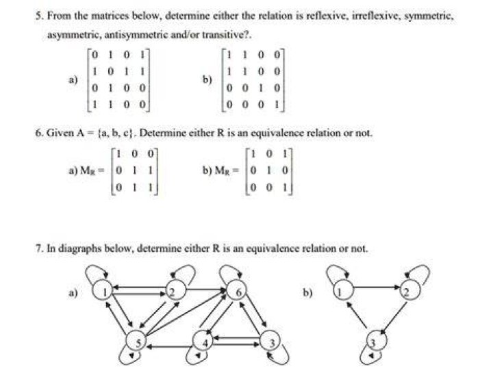 Determining matrix for relationship: reflexive, symmetric, transitive.