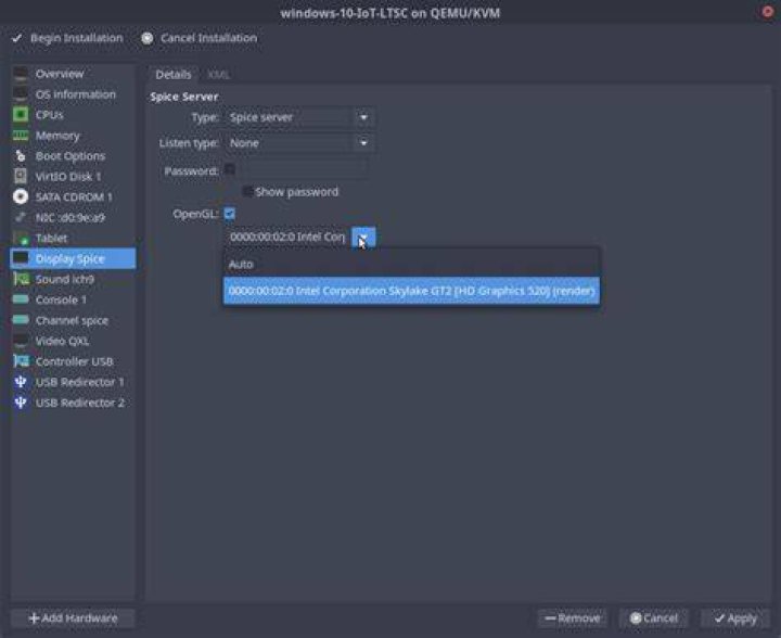 Display Spice Server PCI passthrough w/ openGL config