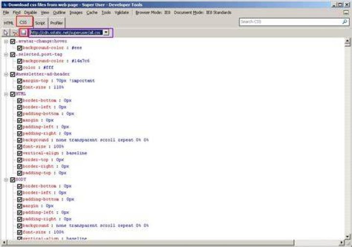 Download css files from web page