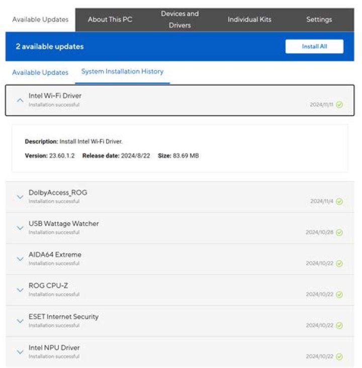 Drivers installation history
