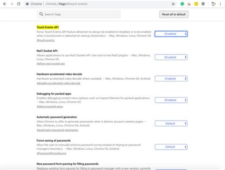 Enable Touch Events Chrome