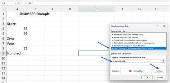 excel conditional formatting AND isnumber
