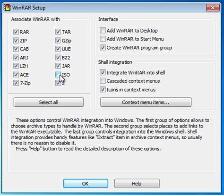 File associations in WinRAR setup.