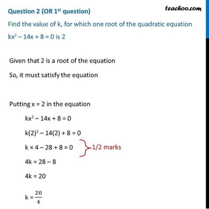 Find the value of k if the roots of an equation differ by 2.