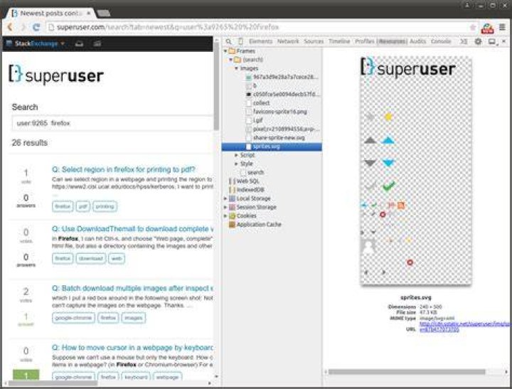 Find URLs of images by inspect elements in Firefox? (similar to Chrome?)