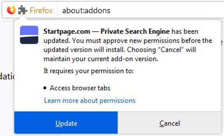 Firefox extension information box