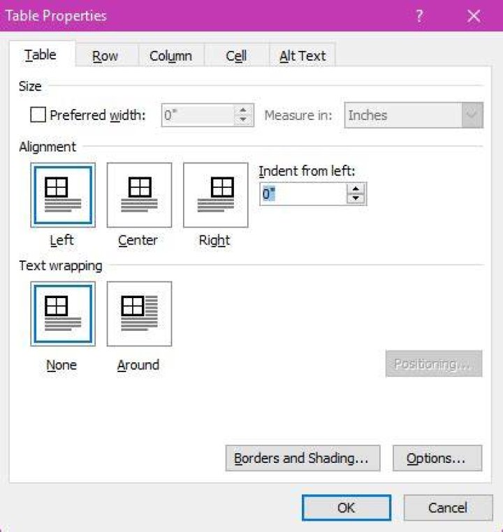 Force an MS Word table to respect mirror margins