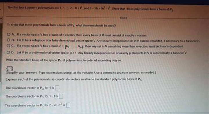 Forming a basis of P3(R) from a set S.
