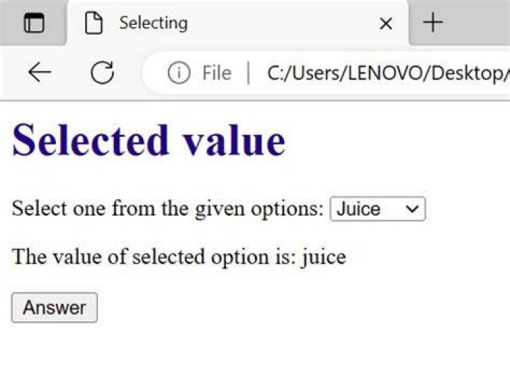 Get selected value in dropdown list using JavaScript