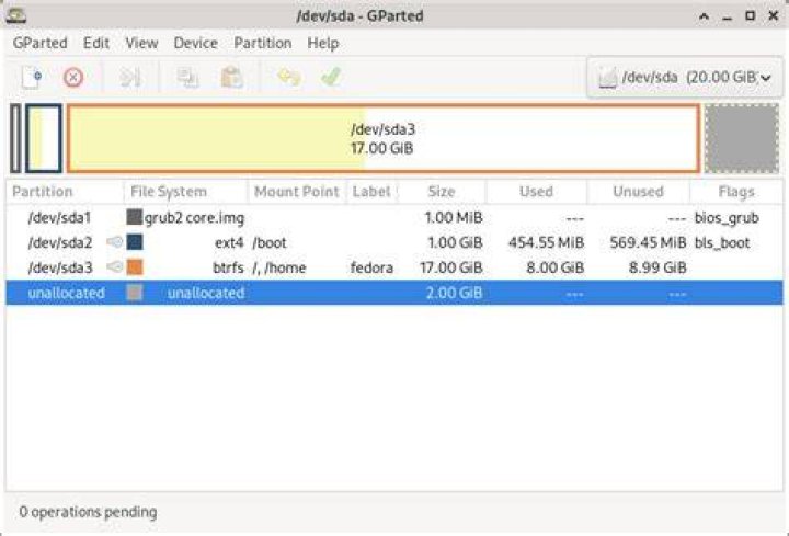 GParted device selection