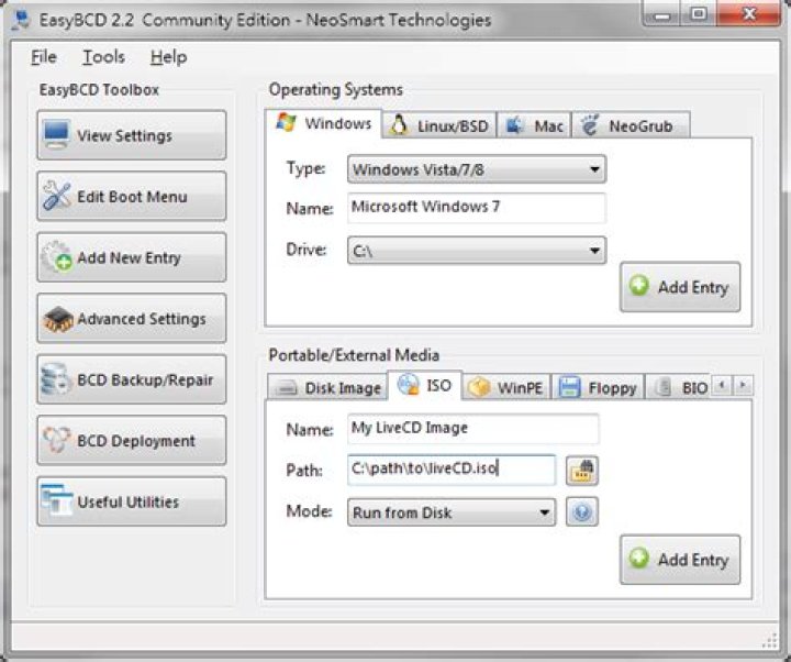How can I boot from an ISO image stored on a partition that has Windows installed?