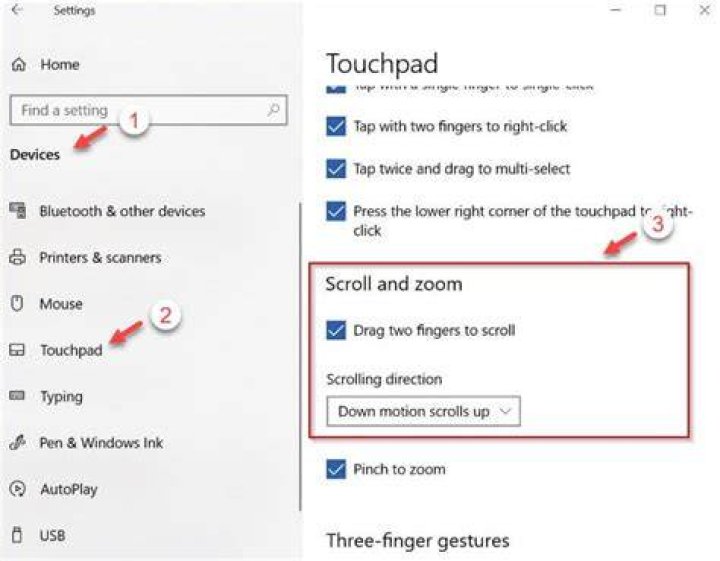 How can I enable two finger scrolling on Synaptic TouchPad in Windows 10?