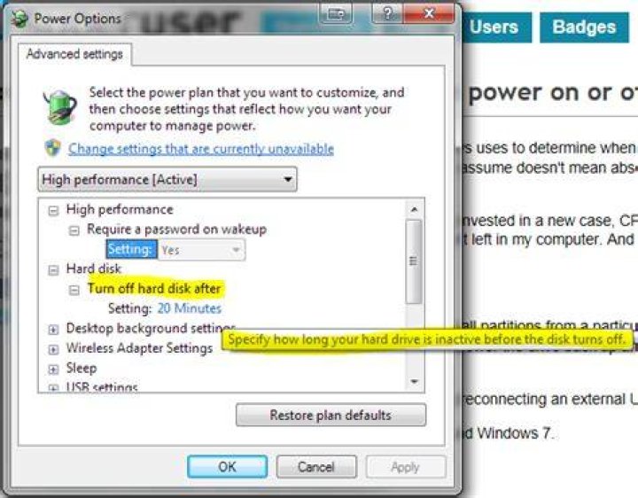 How can I force an internal hard drive to power on or off when I want?
