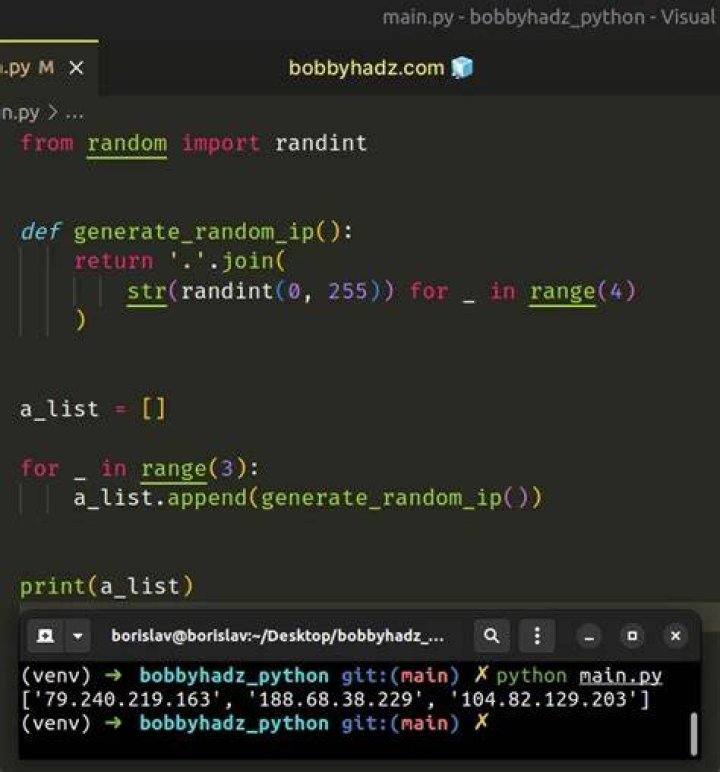 How can I generate a random IP address from a list of IP ranges in Python?