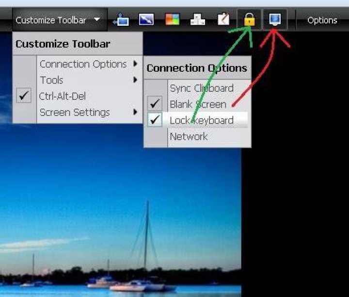 How can I turn off screen on remote computer with LogMeIn?
