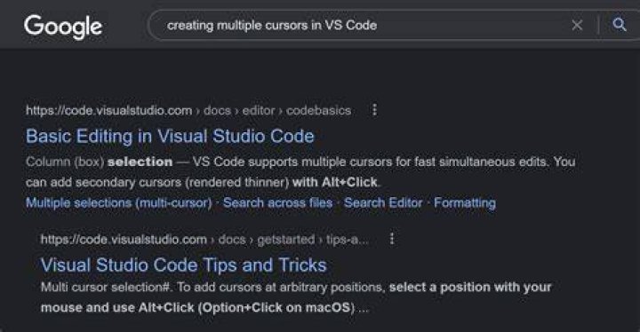 How can you create multiple cursors in Visual Studio Code