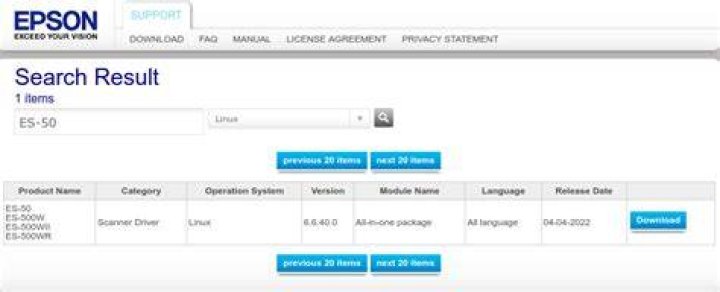 How do I get Linux drivers for Epson ES-50 scanner