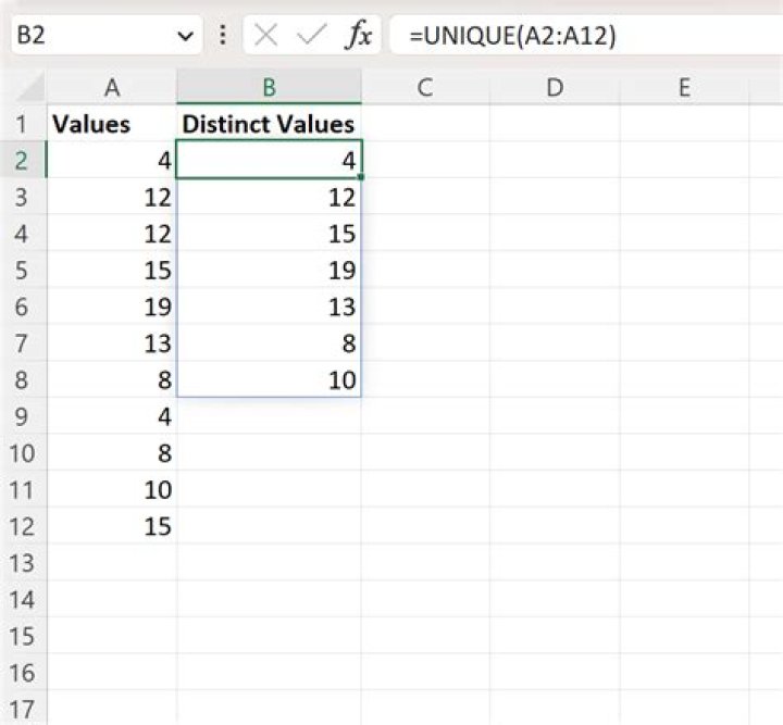 How do I get the distinct/unique values in a column in Excel?