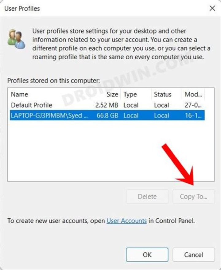 How do I move files from one user account to another on the same computer?