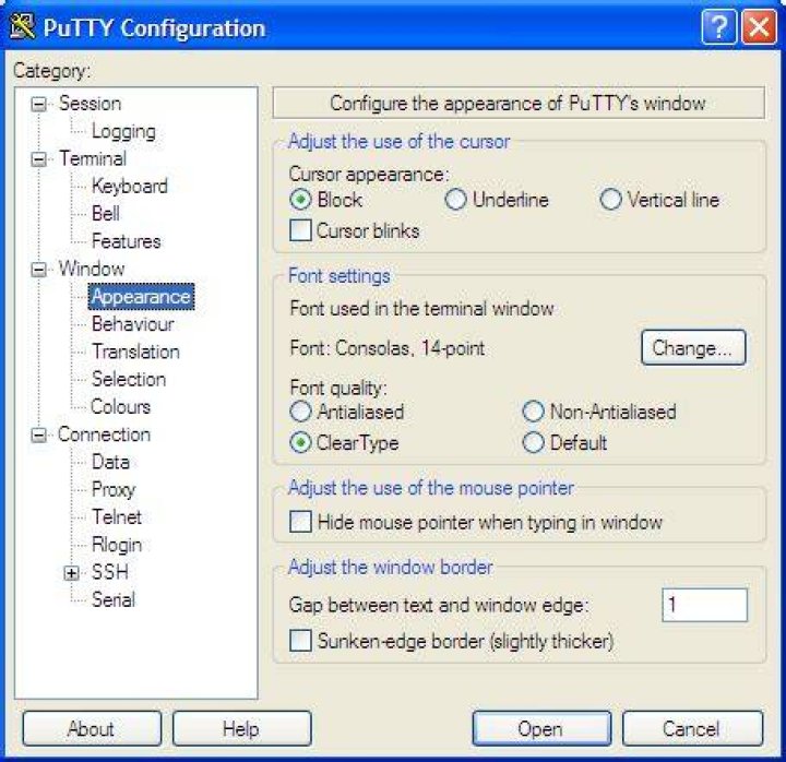 How do I set the Putty Window size to open bigger than the default?