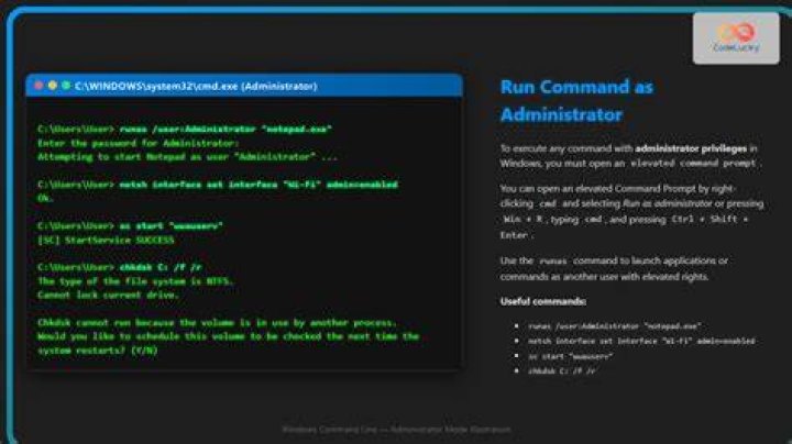 How do you run a command as an administrator from the Windows command line?