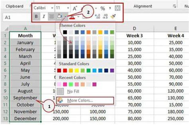How to change the Fill Color selection in Excel?