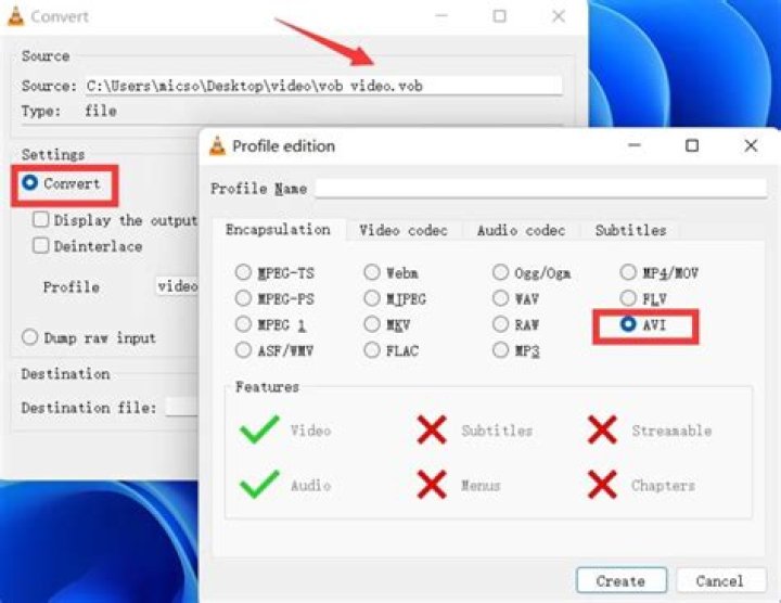 How to convert VOB files to a single AVI file