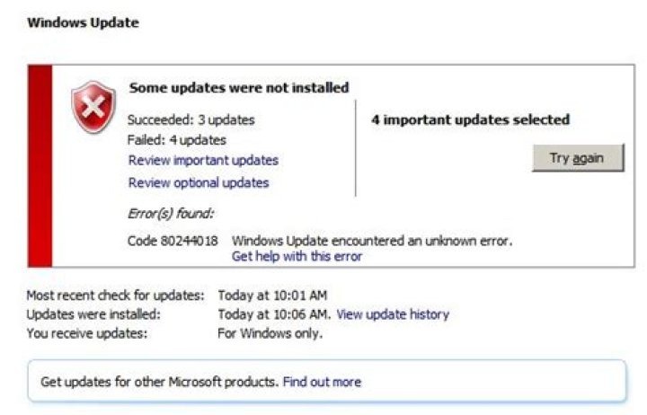 How to fix windows update errors 80244018?
