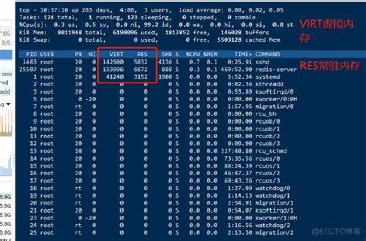 How to infer top command VSZ & Resident memory numbers active usage / free?
