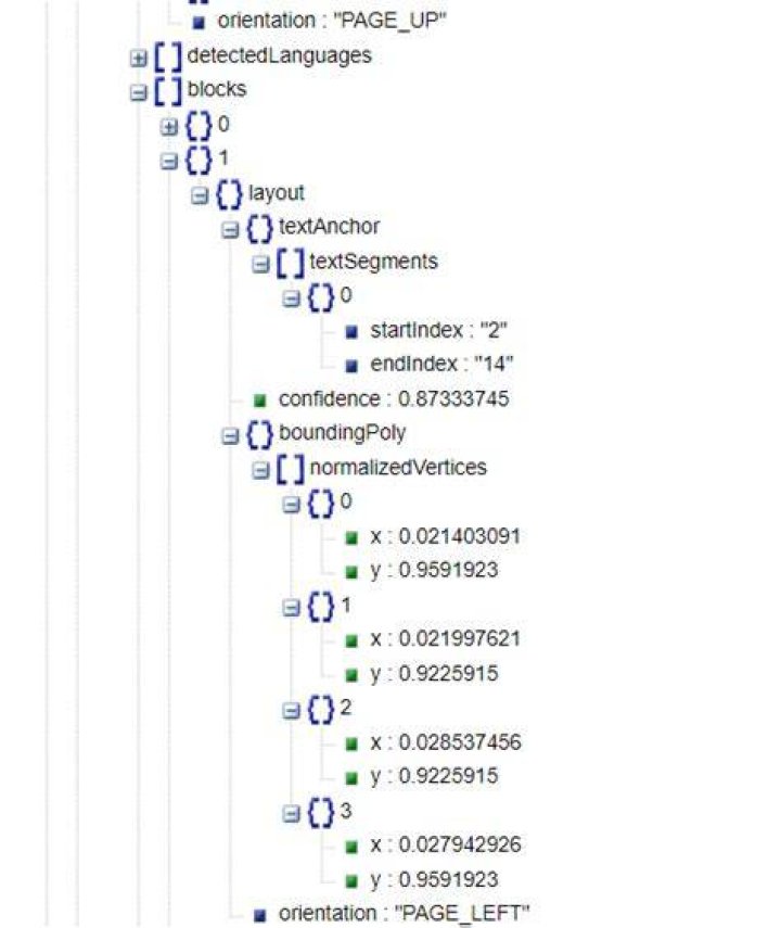 How to Process JSON response of Google Document AI OCR Api to proper structure?