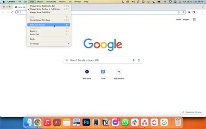 How to re-enable proper full screen mode in chrome with display of toolbar on hover on macos?