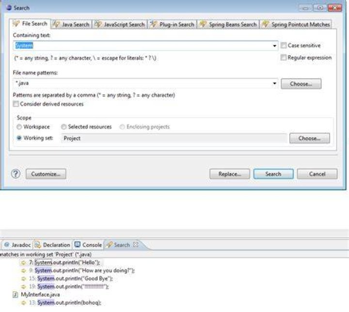 How to search for text in a whole Eclipse project instead of file by file