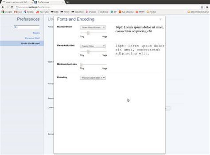 How to set current default font-families to websites in Chromium?