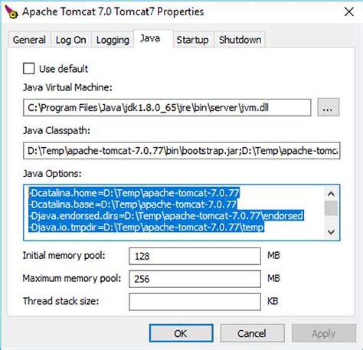 how to set JAVA_OPTS for Tomcat in Windows?