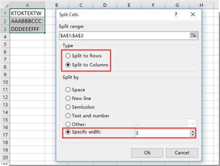 How to split a string by certain length in excel and put it into columns