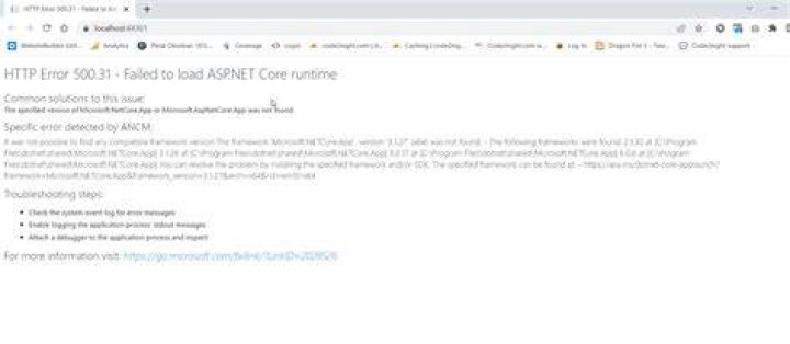 HTTP Error 500.31 - Failed to load ASP.NET Core runtime