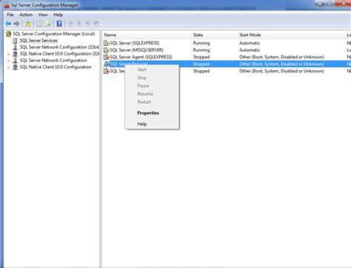 I cannot start SQL Server browser